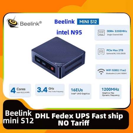 Gaming PC Beelink Mini S12 Intel 12th Gen N95 Mini Computer 4C/4T RAM8GB DDR4 SSD256GB Dual Display