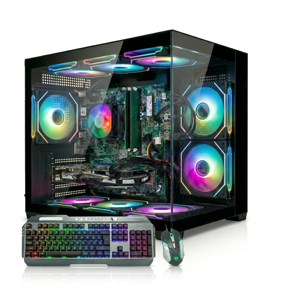 Liquid Cooled Gaming PC Desktop Computer – AMD Ryzen 7 1800X,Radeon RX 570, 16GB DDR4, 512GB SSD + 1TB HDD, WiFi 6 BT5.4, WIN11,9ARGB Fan, KB & Mouse