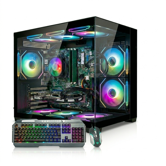 Liquid Cooled Gaming PC Desktop Computer – AMD Ryzen 7 1800X,Radeon RX 570, 16GB DDR4, 512GB SSD + 1TB HDD, WiFi 6 BT5.4, WIN11,9ARGB Fan, KB & Mouse
