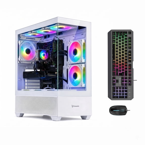 Gaming PC Desktop Computer Ryzen 7 5700X RTX 3060 Ti 32GB RAM 1TB SSD WiFi 6 BT5.4 Windows 11 ARGB Fansx9 with Rbg Gaming Keyboard & Mouse