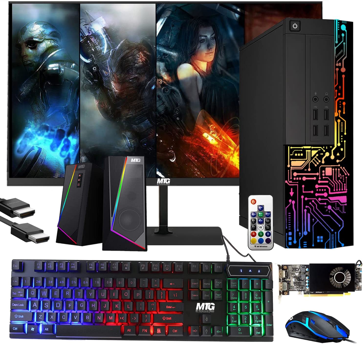 Gaming PC Desktop, Intel Core i7, TechMagnet Siwa 8, AMD RX 550 4GB DDR5,  16GB RAM, 1TB SSD + 2TB HDD, New MTG 24 Inch Monitor, WiFi, Windows 10 Pro  ...