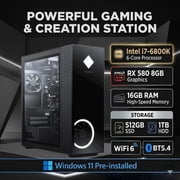 RGB Gaming PC Desktop,Intel i7-6800K,RX 580 8GB Graphics, 16GB DDR4 RAM,512GB SSD,1TB HDD,Windows 11, WiFi 6 ,BT5.4 Prebuilt Tower PC