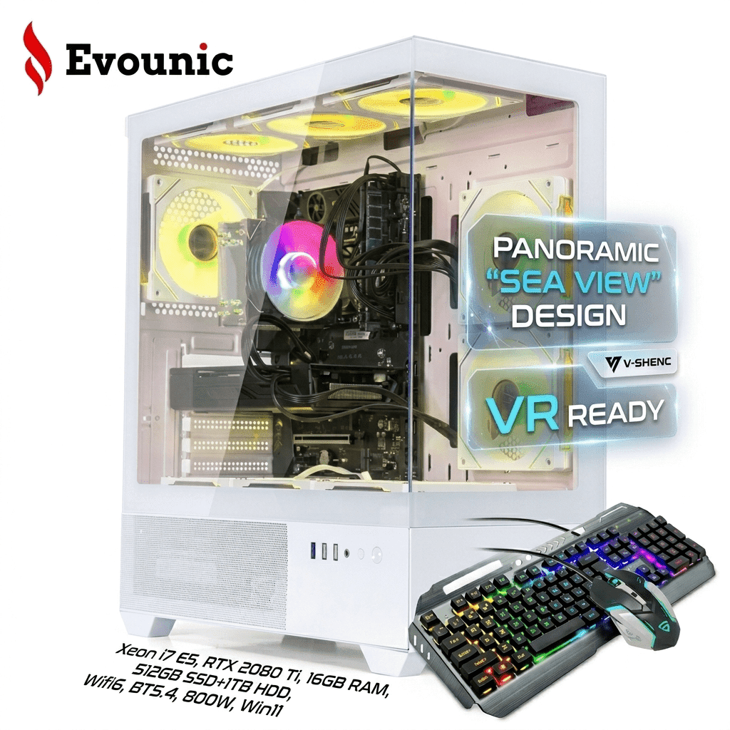 Gaming PC Desktop Xeon i7 E5 RTX 2080 Ti 11GB GDDR6 16GB RAM 512GB SSD 1TB HDD Wi Fi 6 BT5 4 800W PSU Windows 11 W RGB Keyboard Mouse