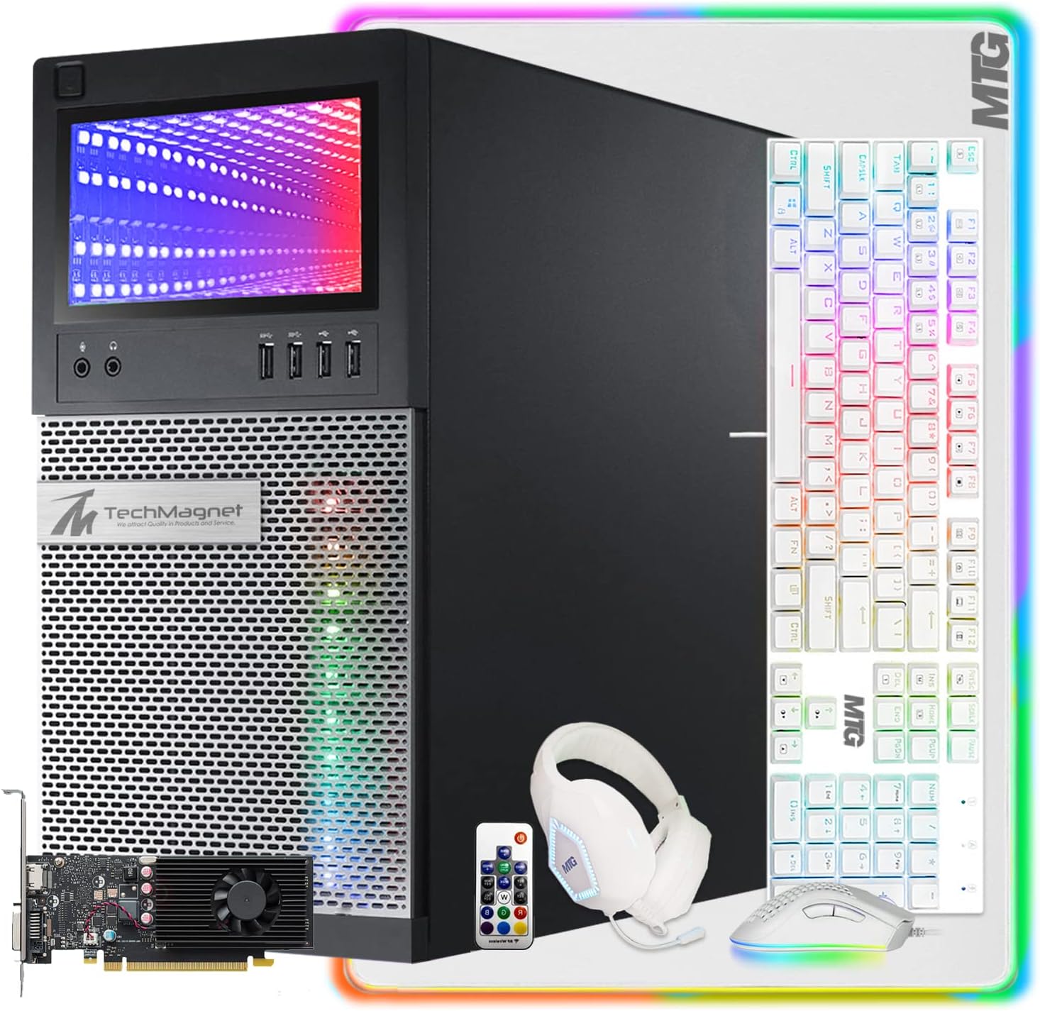 Gaming PC DesktopIntel core i7, TechMagnet Horizon with GT-730 4GB DDR5,  16GB RAM, 480GB SSD 2TB HDD, HDMI, DVI, VGA, Gaming Kit, Windows 10  Professional (Renewed)
