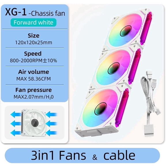 TEUCER PrismFlow 120mm ARGB PWM PC Case Fans, White 3 Pack, High Airflow Computer Cooling Fans with Daisy Chain, 800-2000 RPM