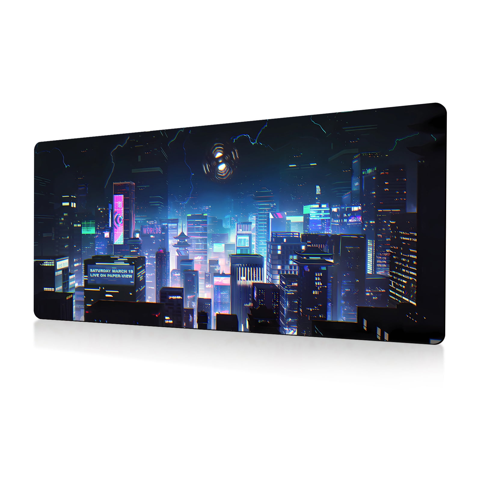 Gaming Pad City Extended Large Desk Mat Big Pad Nonslip Rubber Base Stitched Edged Long Desk Pad