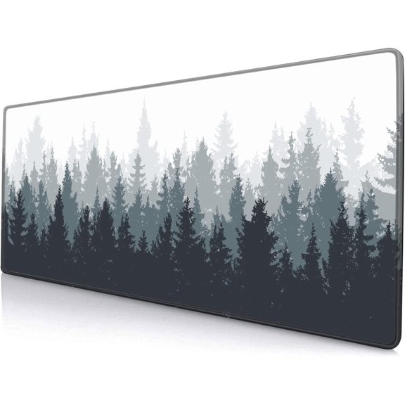 Gaming Pad Large, Keyboard Mat Desk Pad, Non-Slip Rubber Base with Stitched Edges Mousepad, 31.5X11.8 inch Misty Forest Tree