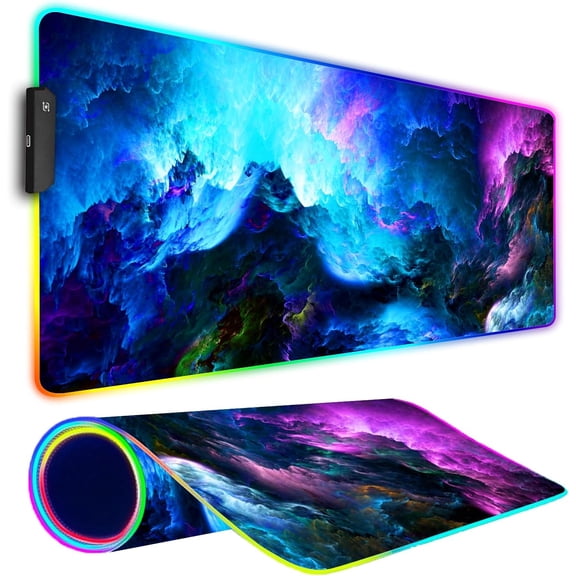 Gaming  Pad, Large Mousepad with  Light, Keyboard Pad Gaming Accessories for Desk, Non-Slip Rubber Base Big  Mat for Gamer, 31.5 X 11.8 Inch, Dazzling Galaxy