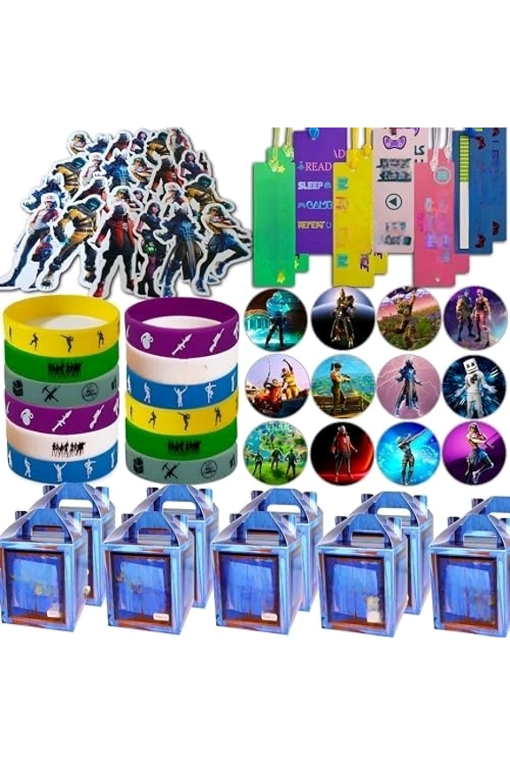 Gaming Party Supplies Set - 72 Pack Video Game Birthday gifts set, 12 Gaming Themed Gift Boxes, 12 Bookmarks, 12 Badges, 12 Bracelets & 24 Stickers Decoration$$Home Decor, Kitchen, & Other