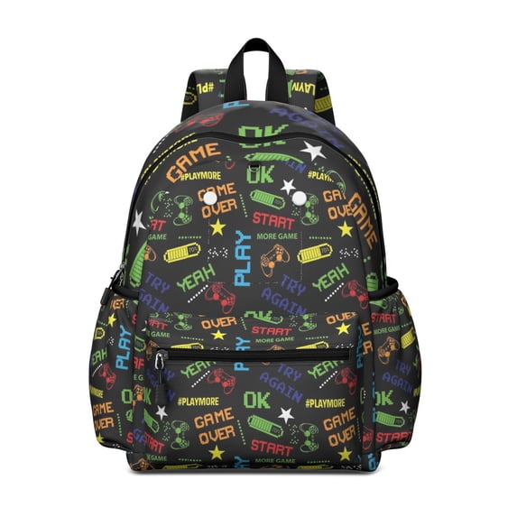 Gaming Pattern Backpack for School,Schoolbag with Adjustable Shoulder Straps & Padded Back,13.4"x11"x4.7"