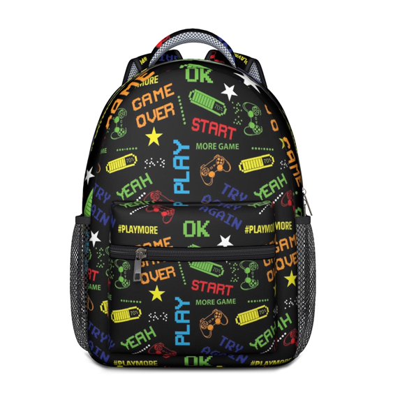 Gaming Pattern Backpack for School,Schoolbag with Adjustable Shoulder Straps & Padded Back,15.3"x11"x6.7"