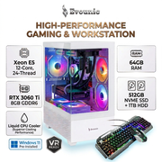 Evounic Liquid Cooler Gaming PC, Xeon E5 12-Core RTX 3060 Ti 8GB, 64GB RAM, 512GB Nvme SSD+1TB HDD, WiFi 6 & BT5.4, 8 RGB Fan, Windows11