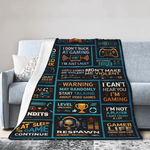 Gaming Quotes Blanket Gift Throw Blanket Cozy Soft Home Decor Gift for Gamers Video Game Humor Style 50x40