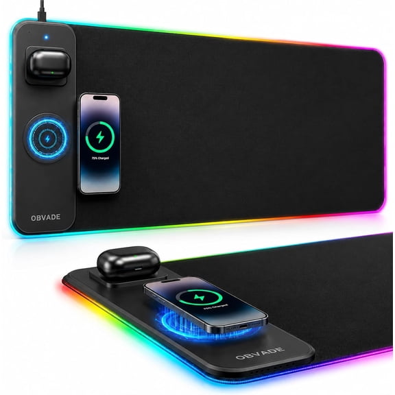 Gaming RGB Mouse Pad Wireless Charging XXL Desk Mat for Keyboard 15w Fast Charger 11 Led Light Modes Non-Slip Large Office Desk Pads on Top of Desks