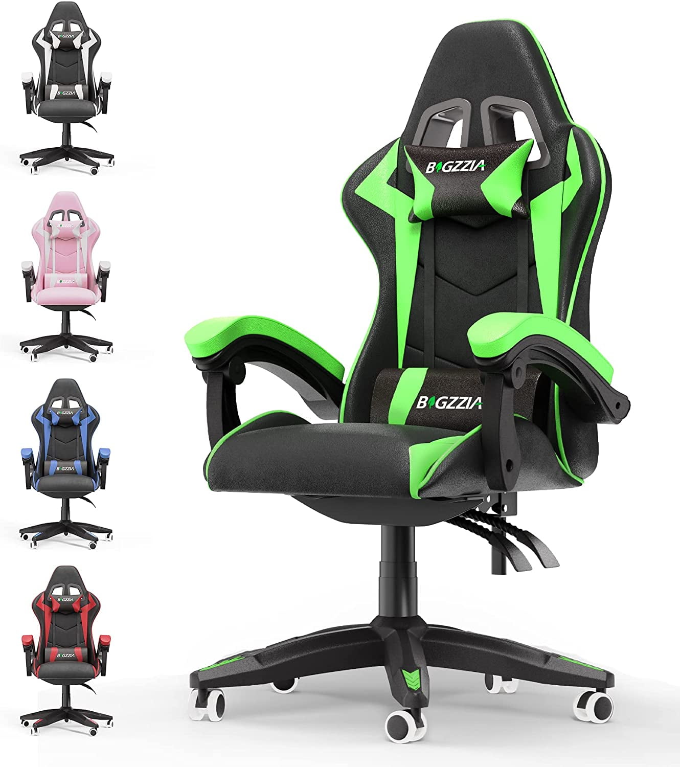Gaming Racing Chair with Headrest and Lumbar Support, Adjustable Swivel