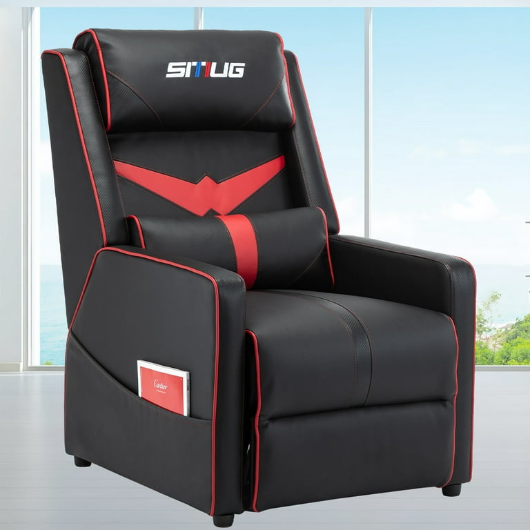 Gaming Recliner Gamer Chair for Adults - PU Leather Gaming Sofa Comfortable  Movie Theater Chairs Ergonomic Single Couch for Living Game Room - Red