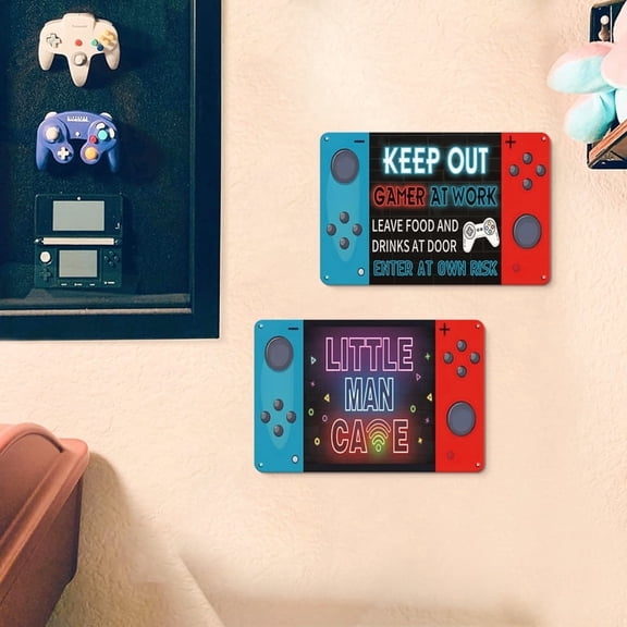 Gaming Room Decor Tin Sign 2PCS 8x12 Inch, Funny Gamer Metal Wall Art, Video Game Room Decoration Wall Hanging Signs for Boys Teens Bedroom Man Cave