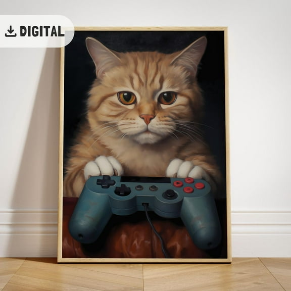 Gaming Room Decor Gamer For Him, Cat Gaming Poster, Catful Wall Art, Video Game Controller Poster, Boys Bedroom Decor For Teen, Unframed Poster Size 8x12