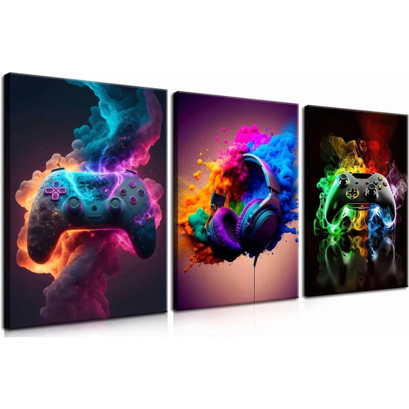 Gaming Room Decor Wall Art Set of 3, Video Gaming Theme Decor Gamer Room Gamepad Graffiti Posters Pictures Wall Art, Gaming Canvas Painting Prints for Teen Boys Room Decor Unframed