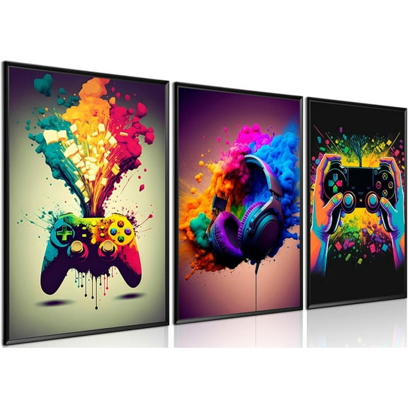 Gaming Room Decor Wall Art Video Gaming Gamepad Graffiti Canvas Posters Wall Decor, Games Gamer Painting Prints for Teen Boys Room Decor(Only canvas)