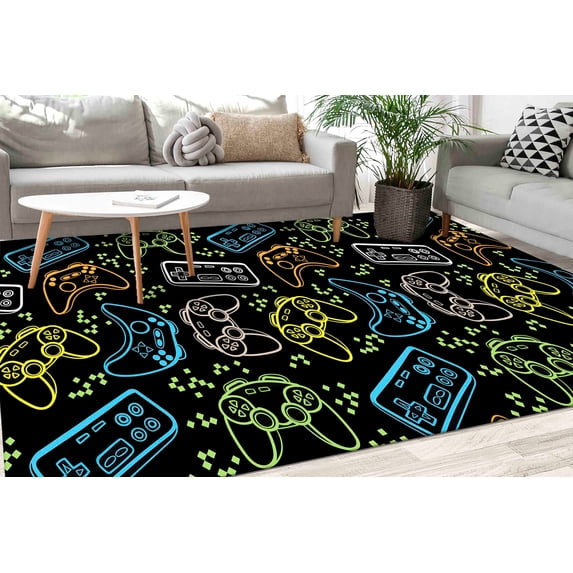 Gaming Room Rugs, Colorful Rug, Neon Colors Rugs, Modern Rug, Thick Rug, Gift For Her, Salon Decor Rug, Office Rug, Machine Washable Rug, 5.2'x7.5' - 160x230 cm