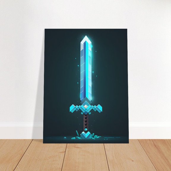 Gaming Room Wall Art – Minecraft Diamond Sword Poster Print 8x12 UNFRAMED