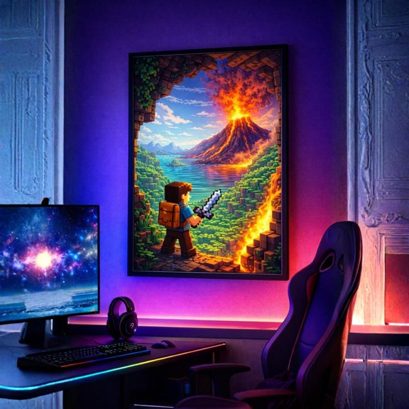 Gaming Room Wall Art Set – Minecraft Inspired Pixel Posters Bundle 8x12 UNFRAMED