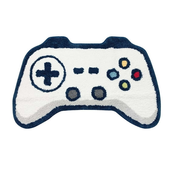 Gaming Rug, Game Console & Controller Shaped Floor Mat, Non- Absorbent, Soft & Plush, Machine Washable, for Game Room, Bathroom, Door Mat, Kids' Room, Indoor (White,15.75"x23.62")