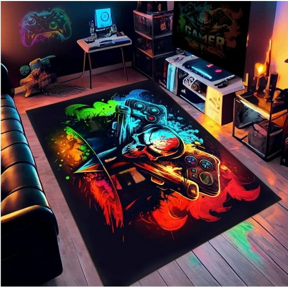 Gaming Rug Gamer Area Rug for Game Room, Game Carpet Rugs for Bedroom Living Room Boys, Video Game Rug