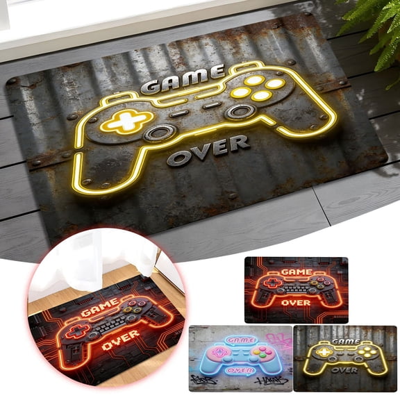 Gaming Rug for Kids Boy Bedroom Rug Gamer Area Carpet 3D Neon Game Cool Yellow Blacklight Living Room Game Room Large Area Rug Boy Room Decor Non- Comfy Floor Mat Black 24x36inch Home Decor