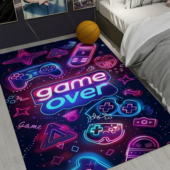 Gaming Rug for Boys Room Gamer Rug with Controller Design Carpet for Game Room Bedroom Decor Non-slip Machine Washab Mat