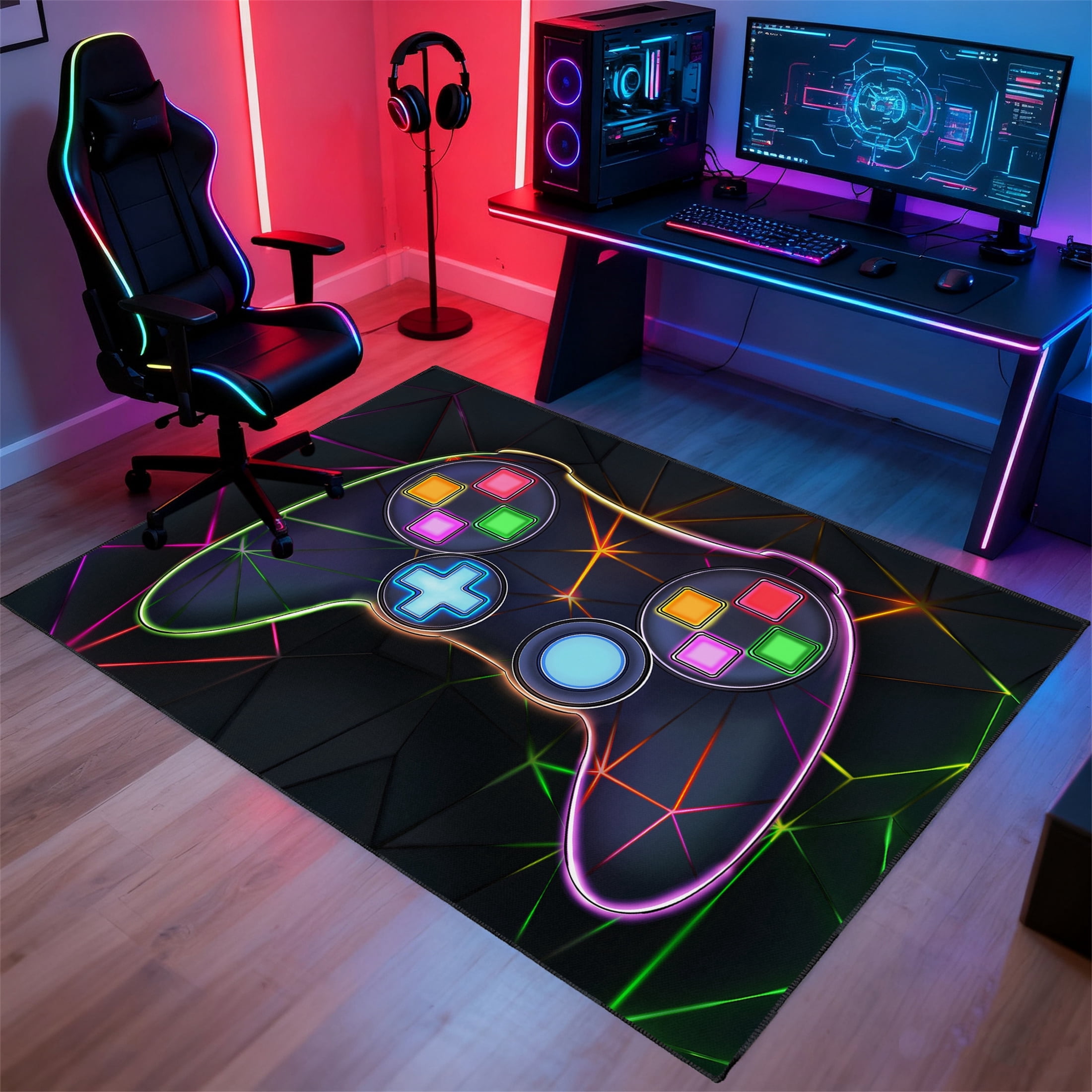 Rgb Gaming Rug Gaming Rug for Room,3'x5' Cool Gamer Rugs with Non-Slip Backing,Game ...