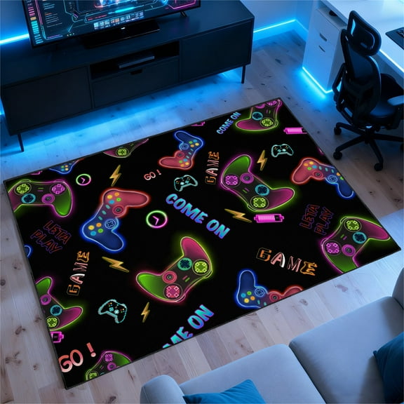 Gaming Rug for Room,3'x5' Cool Gamer Rugs with Non-Slip Backing,Game Room Carpet for Bedroom and Livingroom Decor