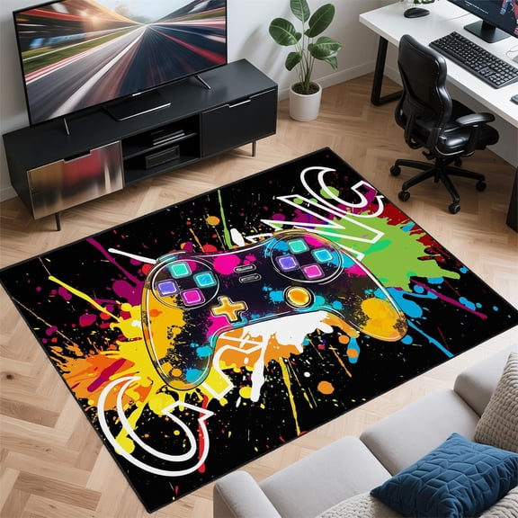 Gaming Rug for Room,5'x7' Cool Gamer Rugs with Non-Slip Backing,Game Room Carpet for Bedroom and Livingroom Decor