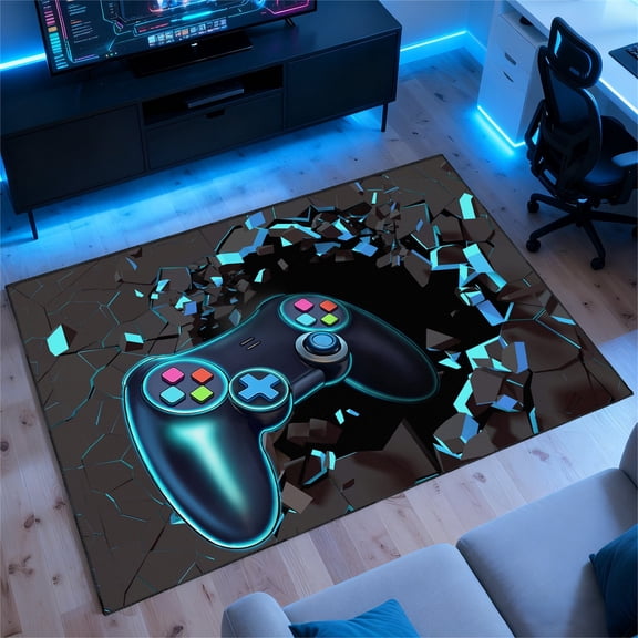 Gaming Rug for Room,5'x7' Cool Gamer Rugs with Non-Slip Backing,Game Room Carpet for Bedroom and Livingroom Decor