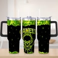 thumbnail image 1 of Gaming Skull Green Neon Stainless Steel Insulated Mug with Lid and Handle, 40oz, 1 of 4