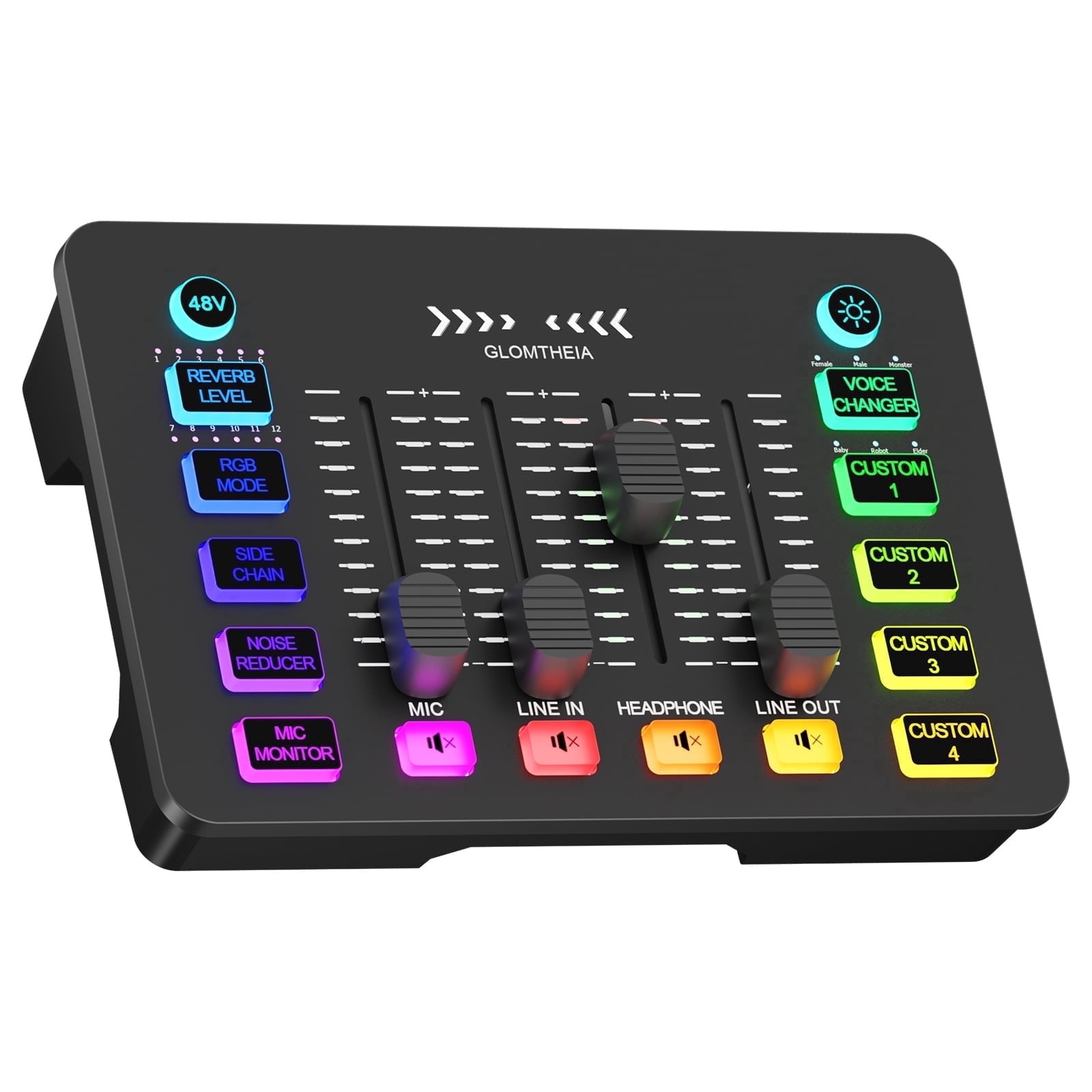 Gaming Sound Board Audio Interface Voice Changer for PC PS4 PS5 Streaming Mixer Soundboard Compatible with XLR Condenser/Dynamic Microphone