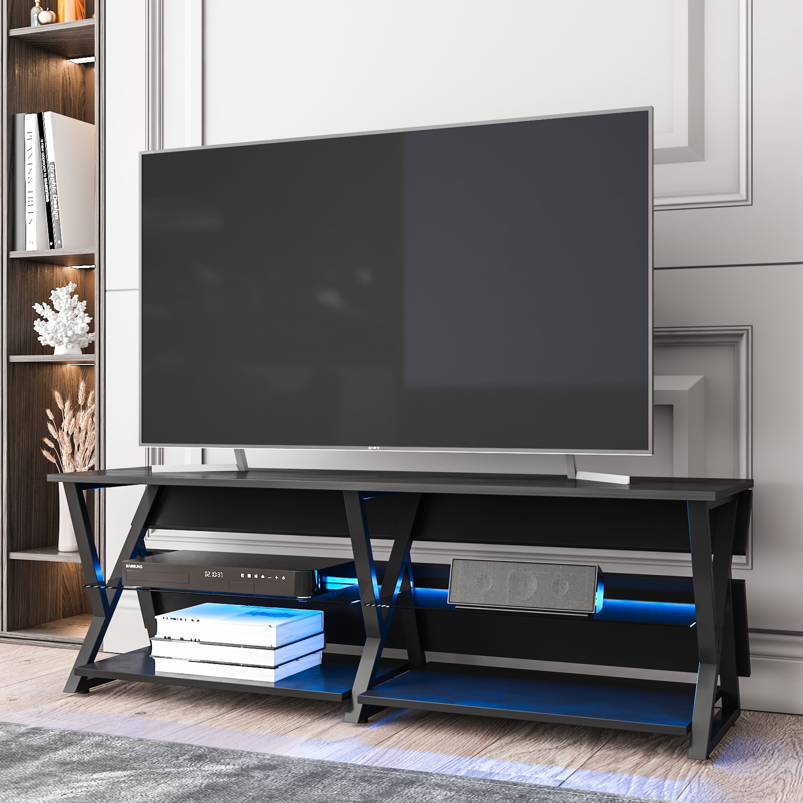 Gaming TV Stand for TVs up to 60" Black TV Console Entertainment Center