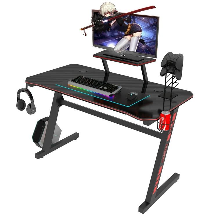 Simple Gaming Desk Z Shaped 40 Gamer PC Workstation, Home Computer Carbon  Fiber