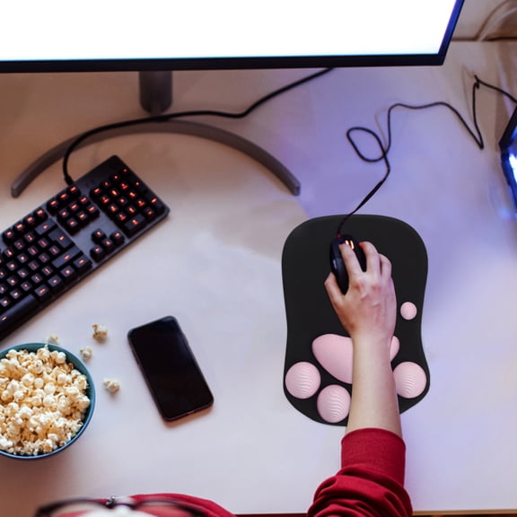 MERRYHAPY Black Resin Mouse Pad with Ergonomic Wrist Support and Cute Cat Paw Design for Comfortable Office Desk Setup