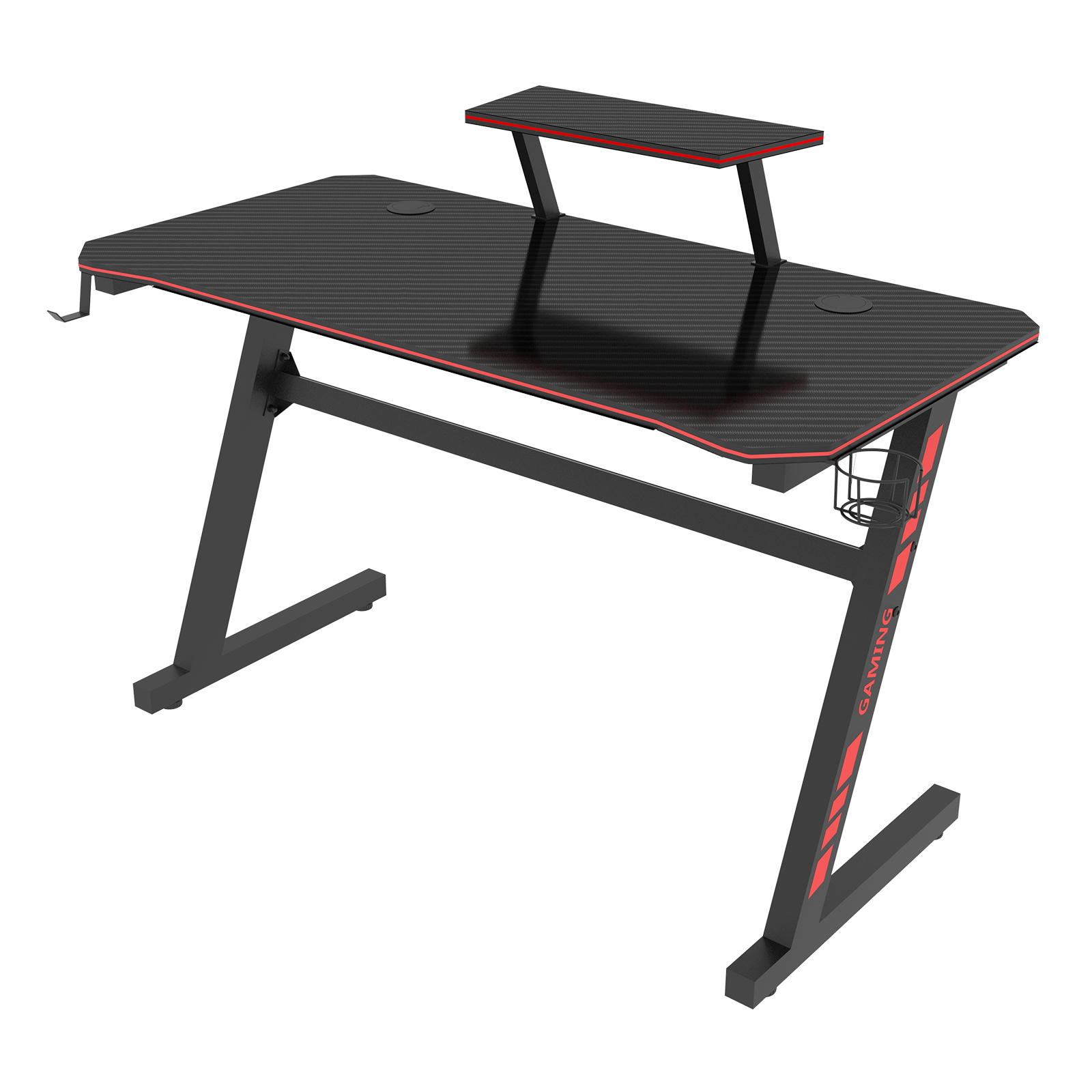 Gaming Table Z Shape Black MDF Gaming Desk with PC Holder