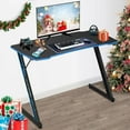 thumbnail image 1 of Gaming Table Z Shaped Gaming Desk Large Home Office Desks Computer Workstation Desk Table Ergonomic Gamer Writing Desk with Headphone Hook for Game Player, Blue, 1 of 7