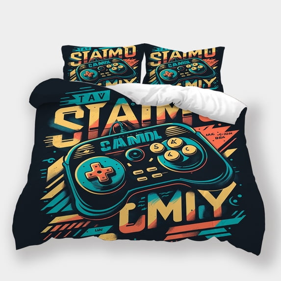 Gaming Theme Bedding Set Teen Adult Fashion Duvet Cover Pillowcase Bedroom Decor Bed Gift,Queen (90"x90")