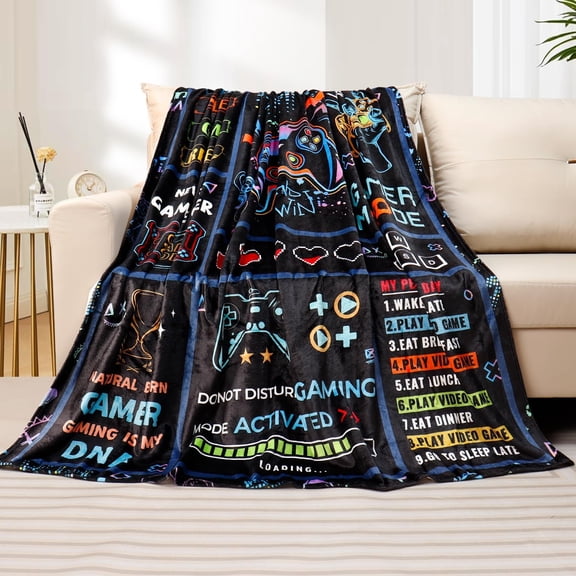 Gaming Throw Blanket Gamer Controller Blanket Soft Flannel Fleece Blankets Lightweight Cozy Fluffy Plush Blanket for Bed Couch Sofa 50" X 60"