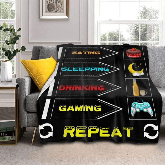 Gaming Throw Blanket Gamer Fleece Blanket for Kids Teens Boys,Super Soft Blanket Used for Bed Couch (Black,60×80 inches)