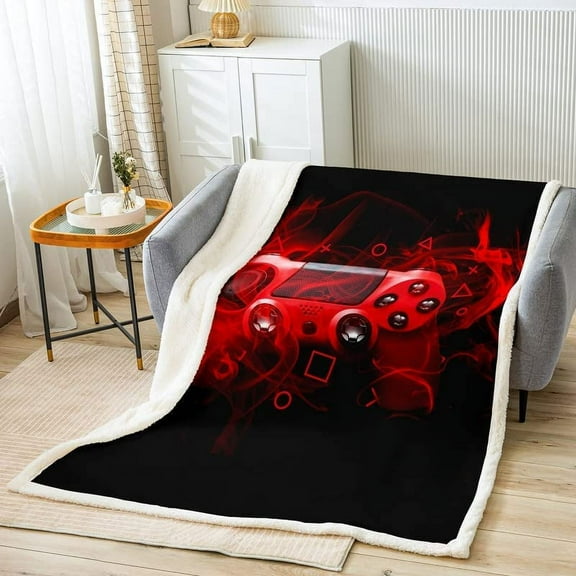 Gaming Throw Blanket Kids Gamer Red Gamepad Sherpa Blanket for Bed Sofa Couch Boys Girls Teens Video Game Room Decor Fleece Blanket Soft Gaming Console Plush Fuzzy Blanket All SeasonBaby 30"x40"