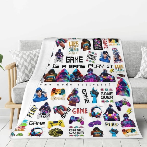 Gaming Throw Blanket, Soft and Cozy Gaming Blankets for Boys, for Teens and Men, Choice for The Lover, Bed, Sofa, Party Decor Blanket White(50x60)