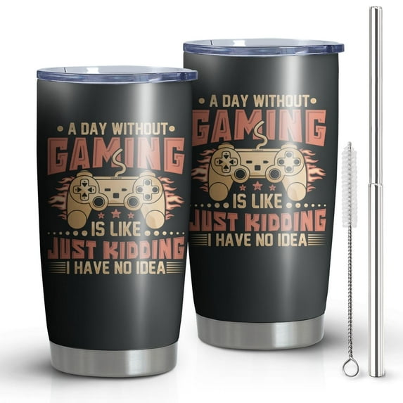 Gaming Tumbler Cup with Lid and Straw 20 Oz Stainless Steel Insulated Gamer Mug Gaming Accessories