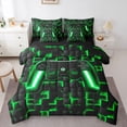 thumbnail image 1 of Gaming Twin Bedding Sets 7 Pieces, Black Reversible, Neon Green Grid Bed in a Bag, 1 of 5