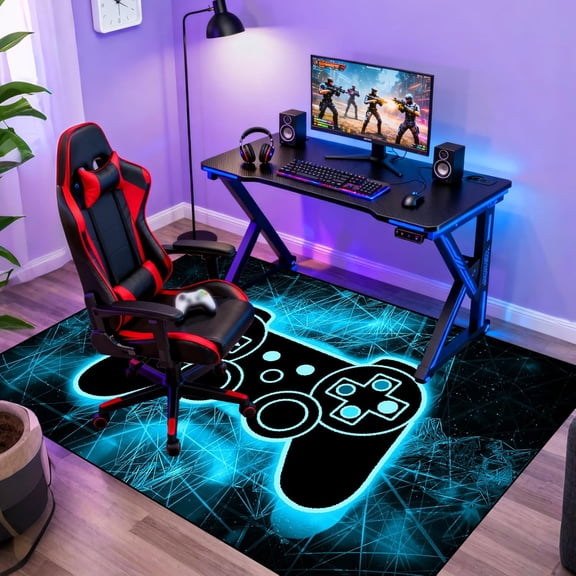 Gaming Video Game Area Rugs for Boys Teens Modern Cool Tech Style Gaming Room Home Decor Gamer Controller Gamepad Pattern Area Rug Floor Carpet Bathroom Mat